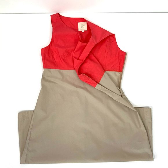 Guglielminotti Archivio '67 Italy Designer Red & Tan Cotton A-Line Dress Sz 6-8 - Picture 14 of 16